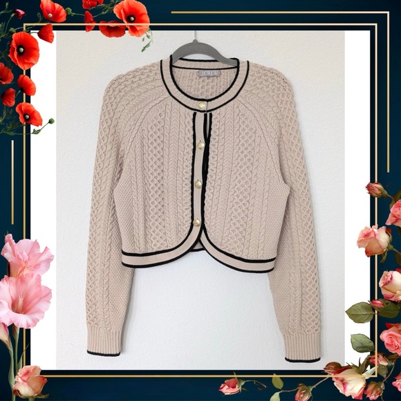 J. Crew Sweaters - J. Crew Cropped Cable-knit Sweater - Classic Cardigan -Size Large tan black